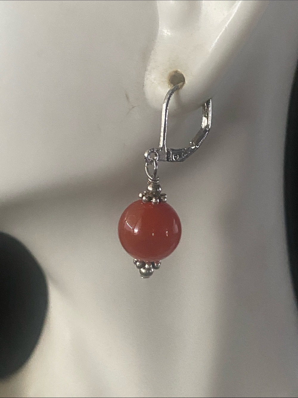 Red Carnelian Drop Earrings with Silver-Tone Leverback